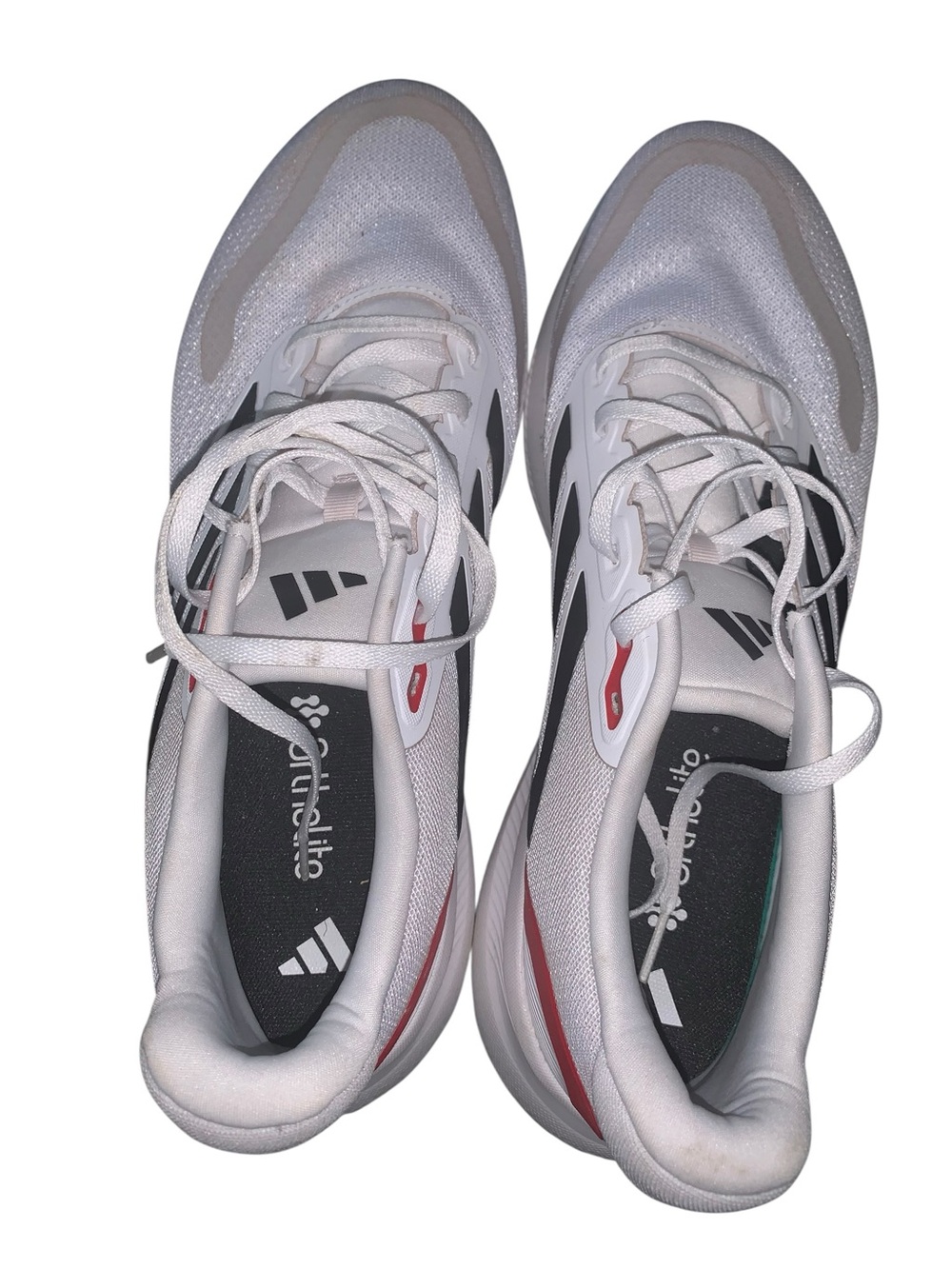 adidas White Sneakers with Gray Stripes and Red Heel Accent - Picture 4 of 6